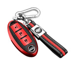 Soft Red TPU+Leather Full Cover Skin Protector Case for Nissan (2013-2024)