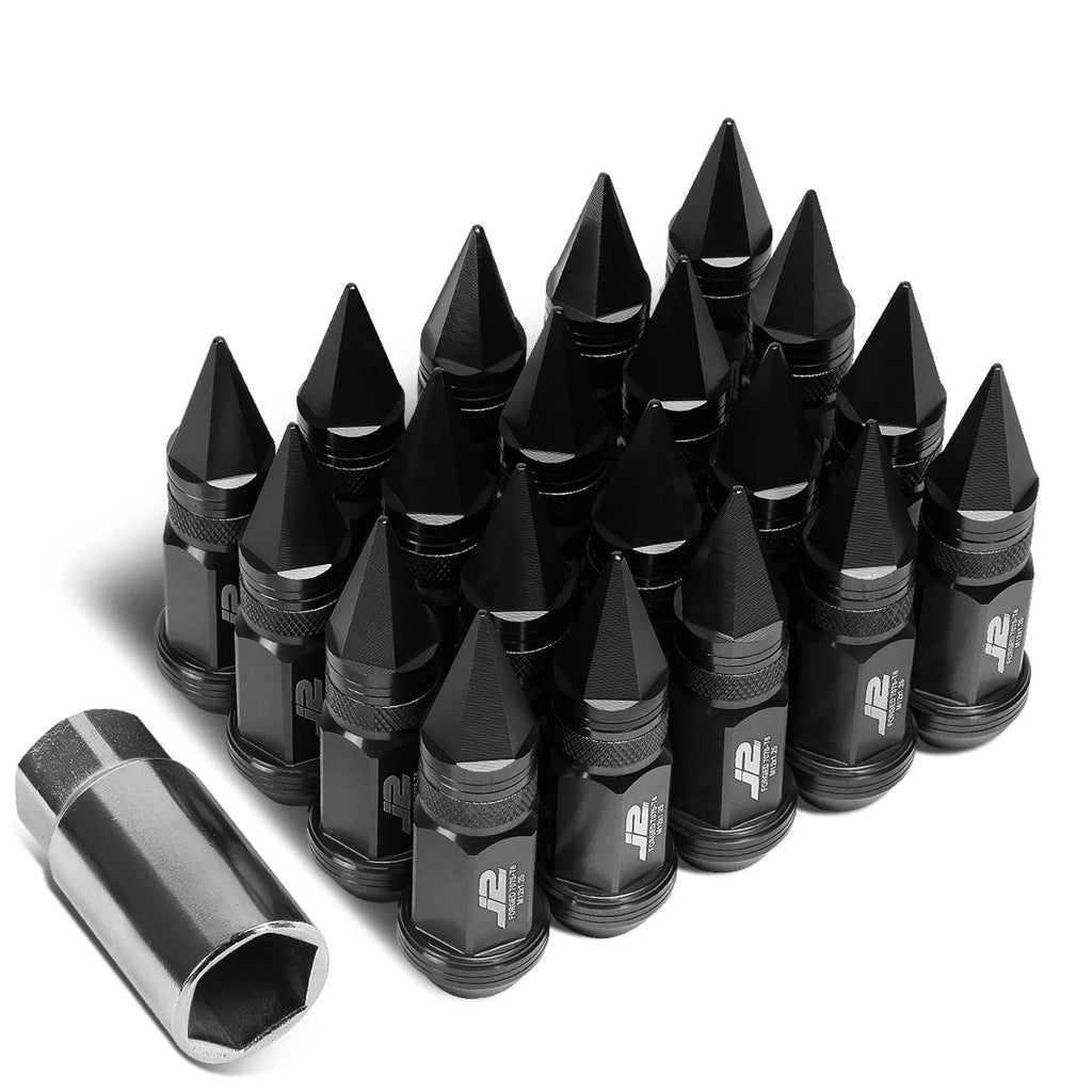 20 Pcs J2 7075 Forged Aluminum M12x1.25 Spiked Cap Lug Nut Set Black