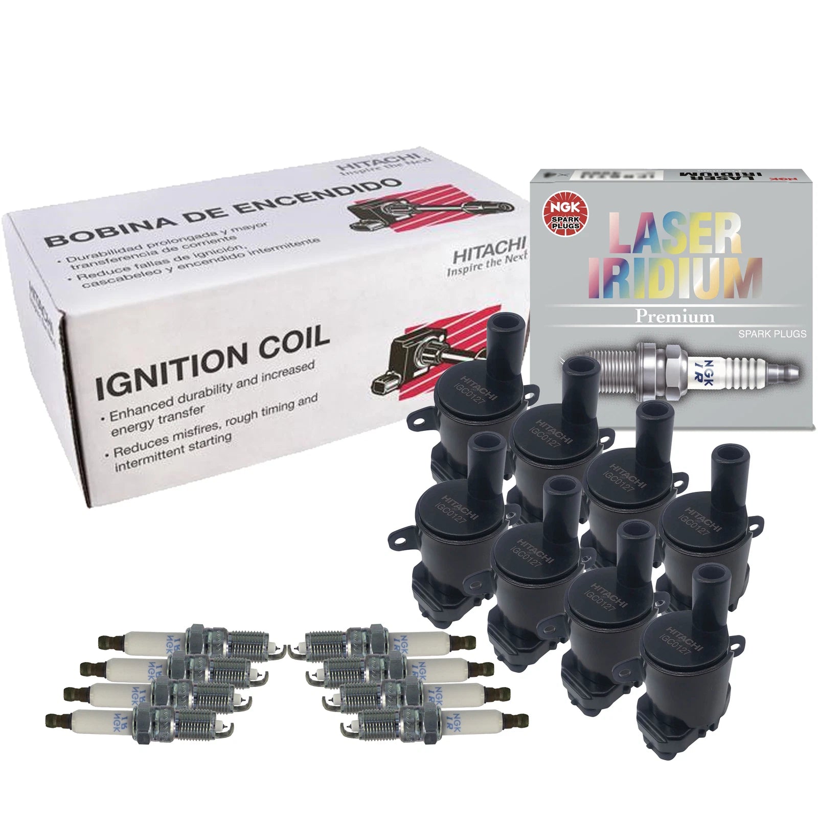 Set of 8 Ignition Coils & NGK Laser Iridium Spark Plugs for V8