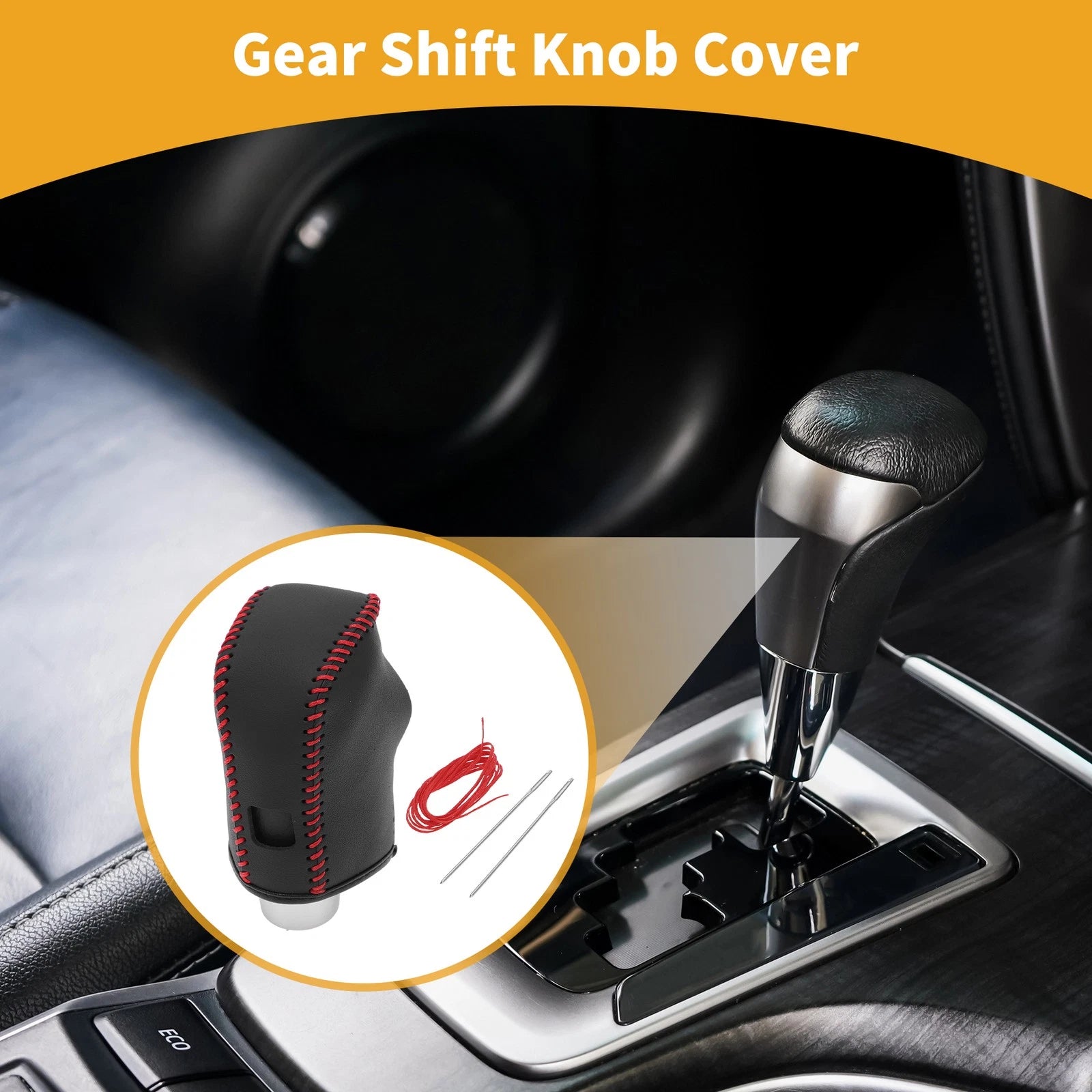 Gear Shift Knob Cover for Nissan Altima (2019–2024) Black Red Faux Leather