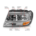 Chrome Clear Lens Headlight Assembly with Light Bar for Jeep Grand Cherokee (1999–2004)