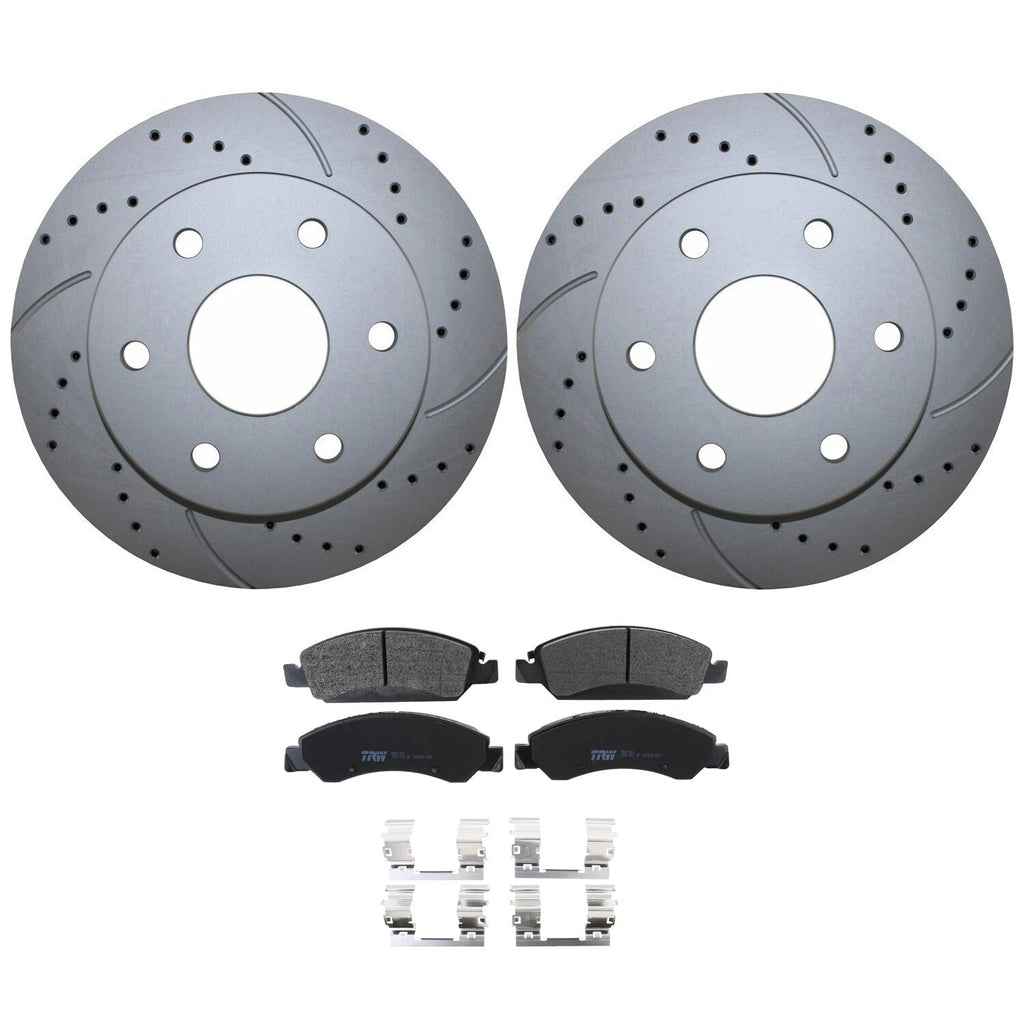Front Brake Kit Set of 4 Drilled Rotors & TRW Metallic Pads for Silverado Sierra 1500 (2007–2013)