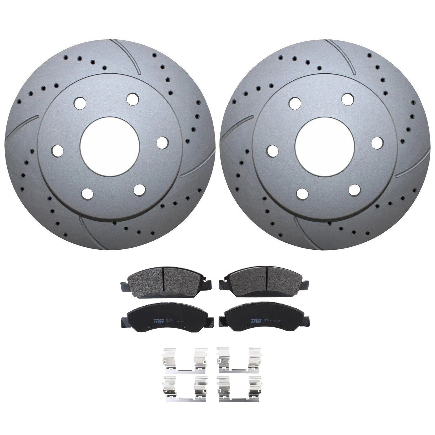 Front Brake Kit Set of 4 Drilled Rotors & TRW Metallic Pads for Silverado Sierra 1500 (2007–2013)