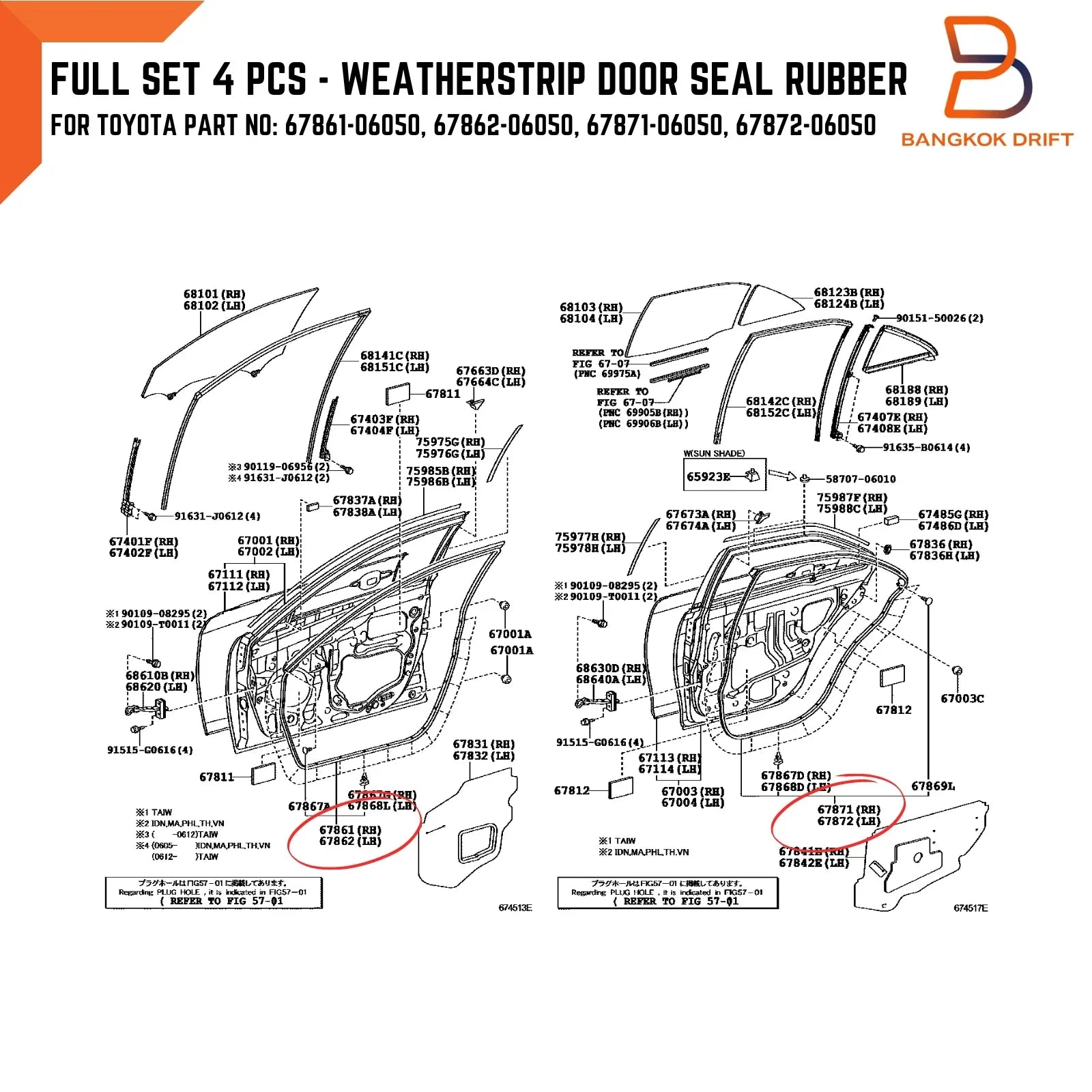 Rubber Weatherstrip Seal for Toyota Camry ACV40 (2007-2011)
