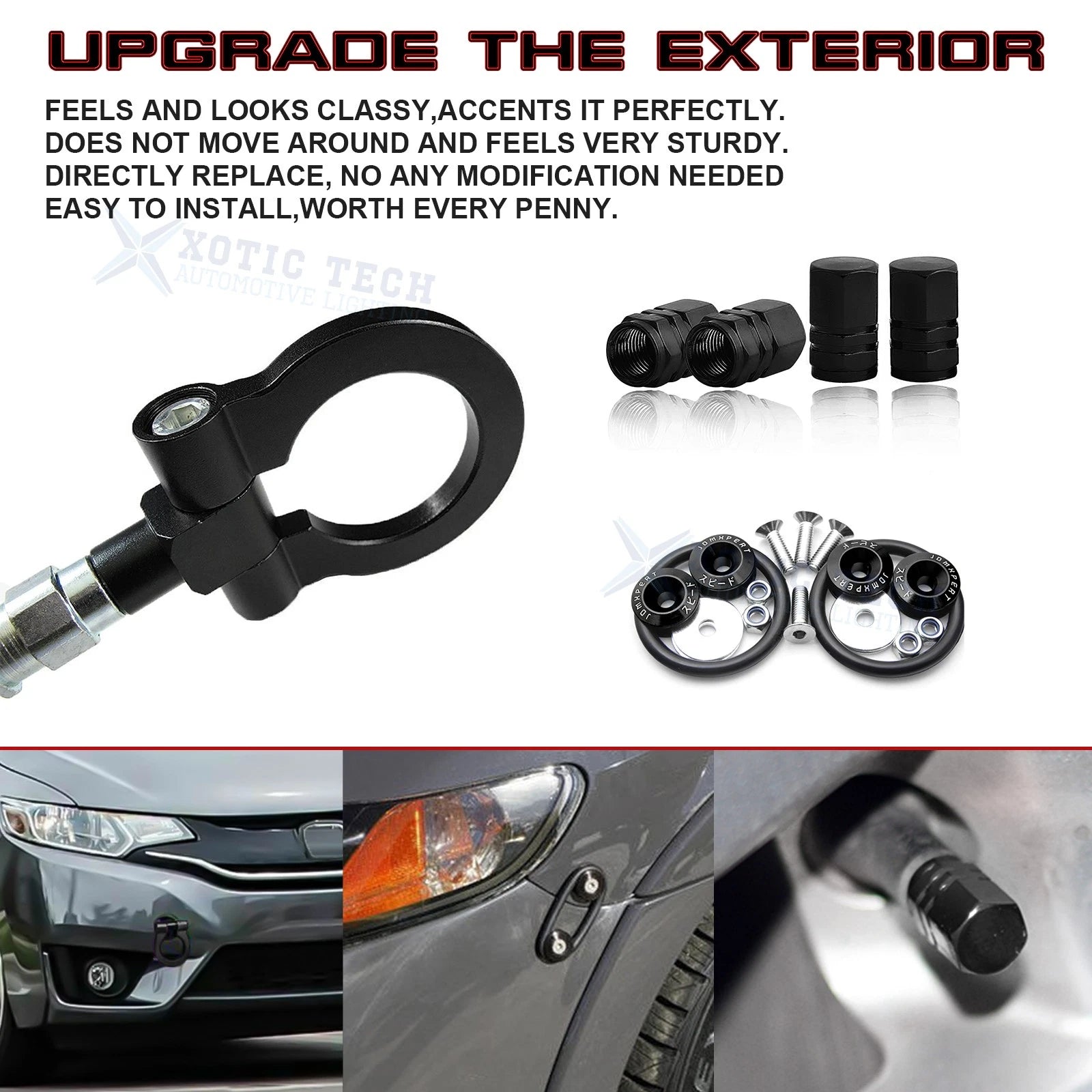 Tow Hook and Tire Valve Stem with Quick Release Fasteners for Acura TLX (2015-2018)