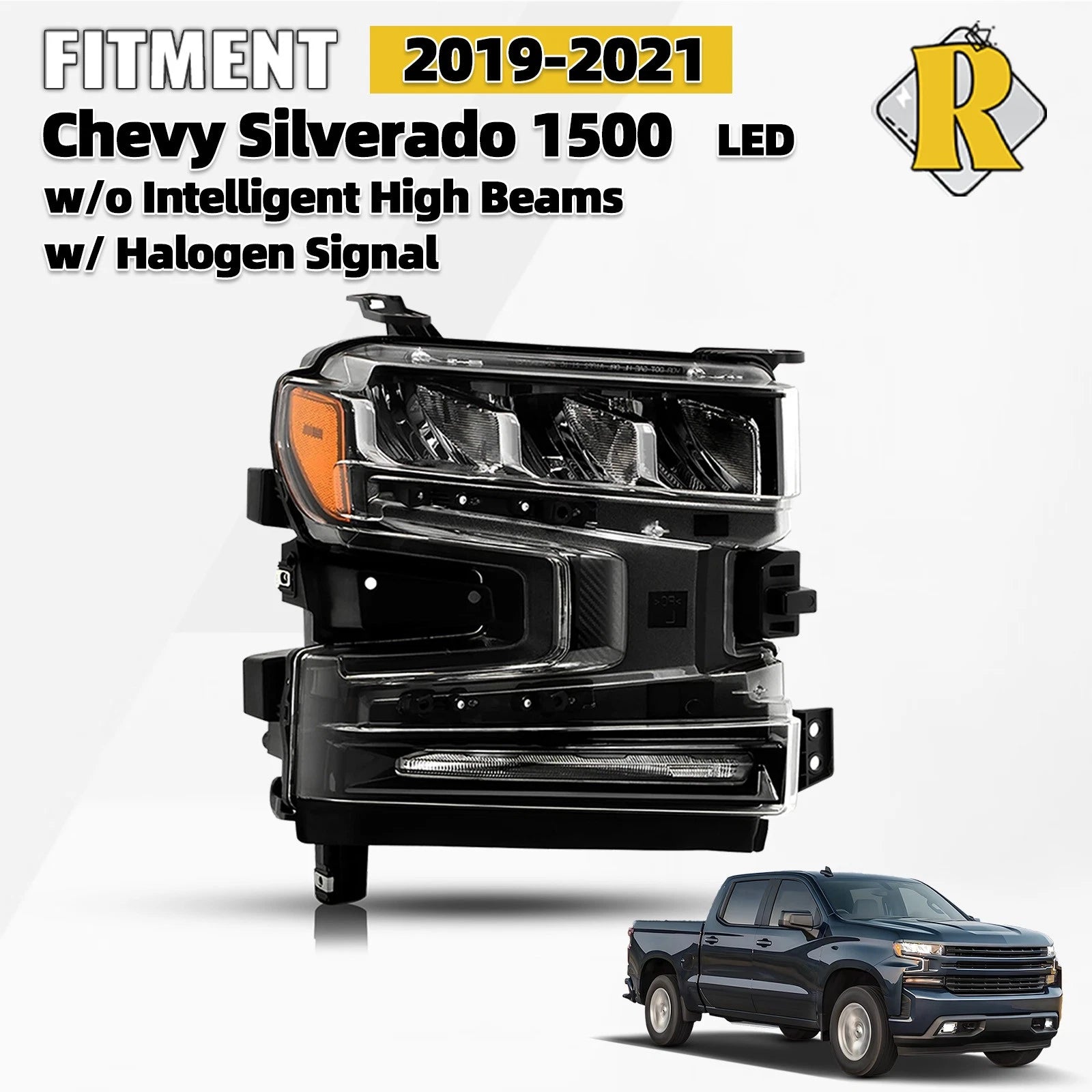 LED Headlight for Chevy Silverado 1500 (2019–2022) w/Halogen Signal, Right