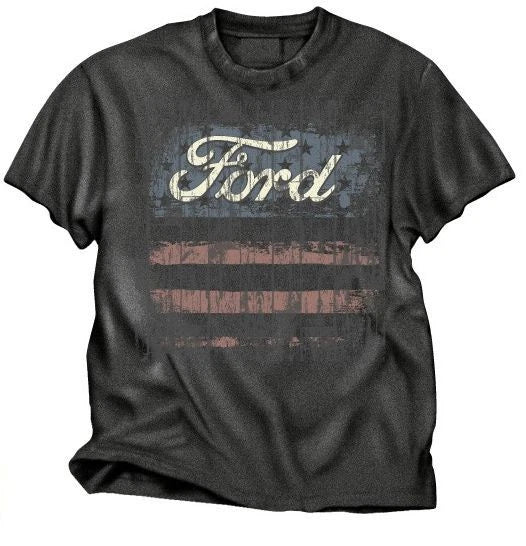 Licensed Ford T-Shirt Charcoal American Flag Logo for Ford (2000–2024)