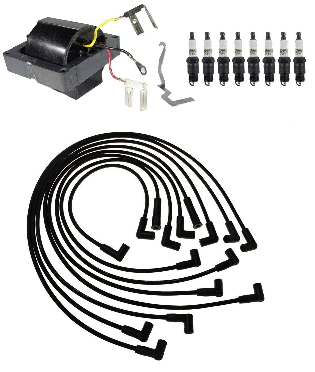 Ignition Wires & Spark Plugs Kit for Pontiac Chevrolet GMC V8 (1 Coil, 8 Plugs)