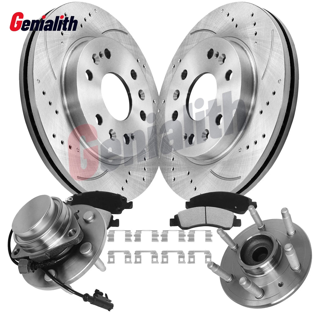 Set of 2 Front Brake Rotors, Ceramic Pads, Wheel Bearing Hubs for Sierra Silverado 1500 (2007–2014)