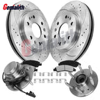 Set of 2 Front Brake Rotors, Ceramic Pads, Wheel Bearing Hubs for Sierra Silverado 1500 (2007–2014)