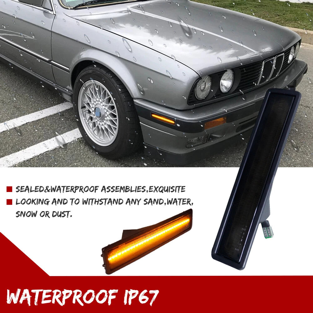 Smoked Lens Amber LED Side Marker Lights for BMW E30 E34 (1982–1996)