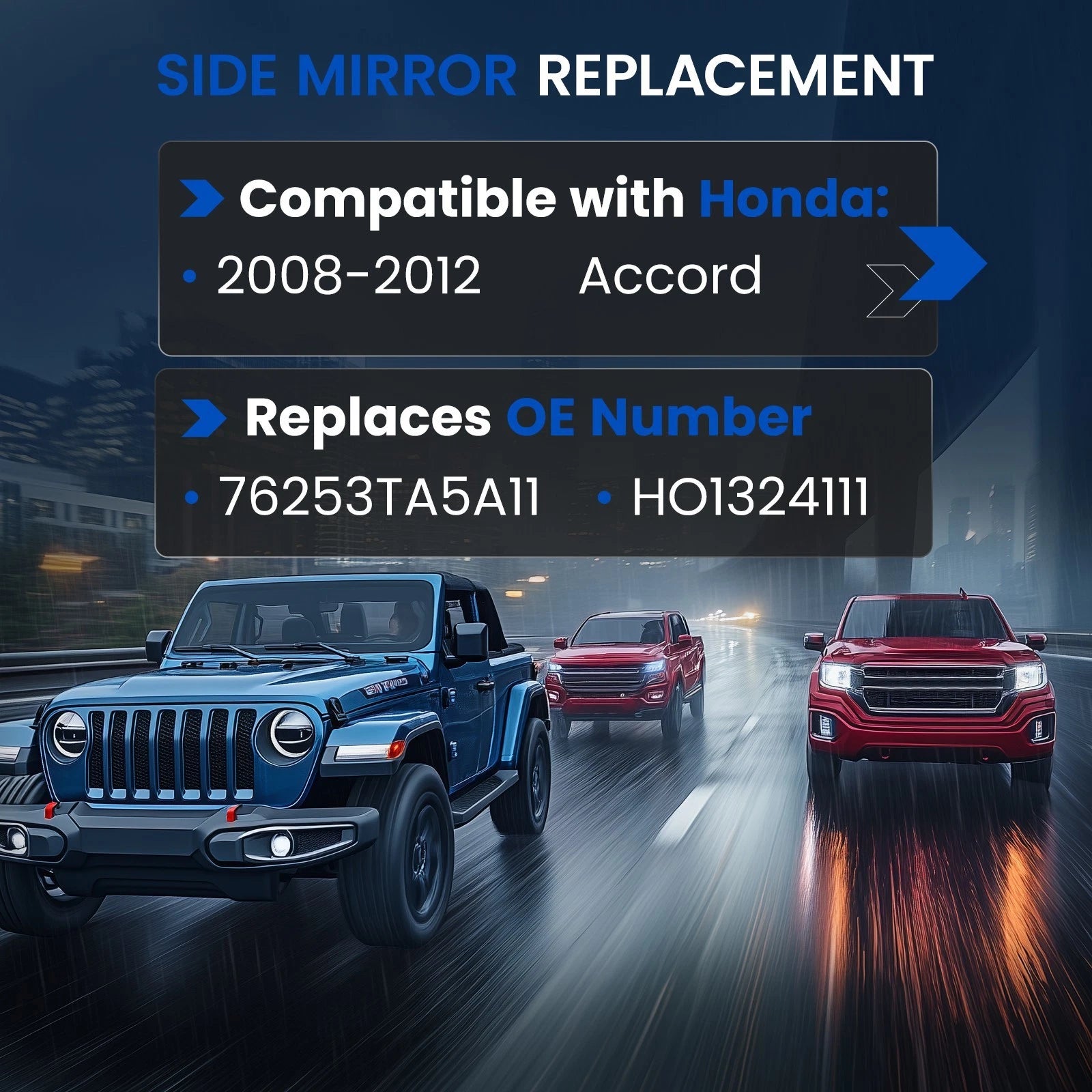 Heated Left Flat Mirror Glass for Honda Accord (2012)