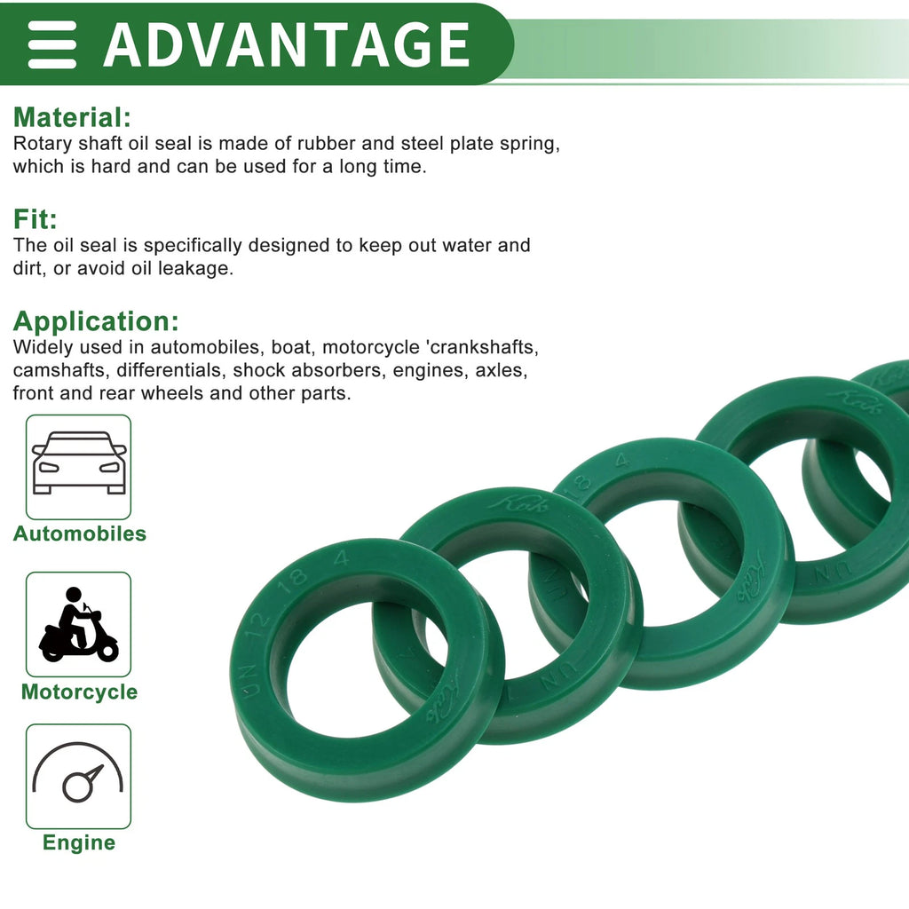 Set of 5 Oil Seal Rotary Shaft Seal 12x18x4mm High Pressure Green
