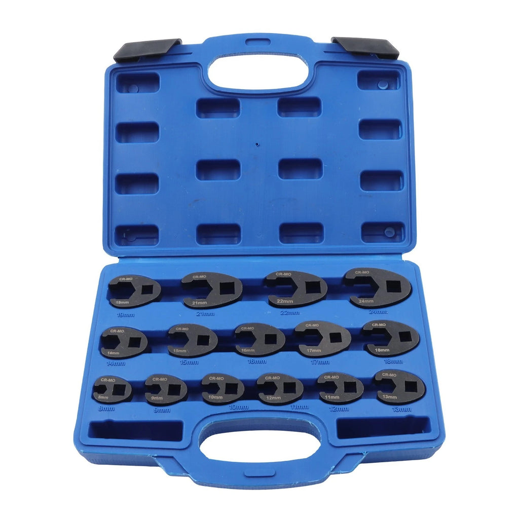 15-Piece Crowfoot Flare Nut Wrench Set for Metric Nuts (8–24 mm)