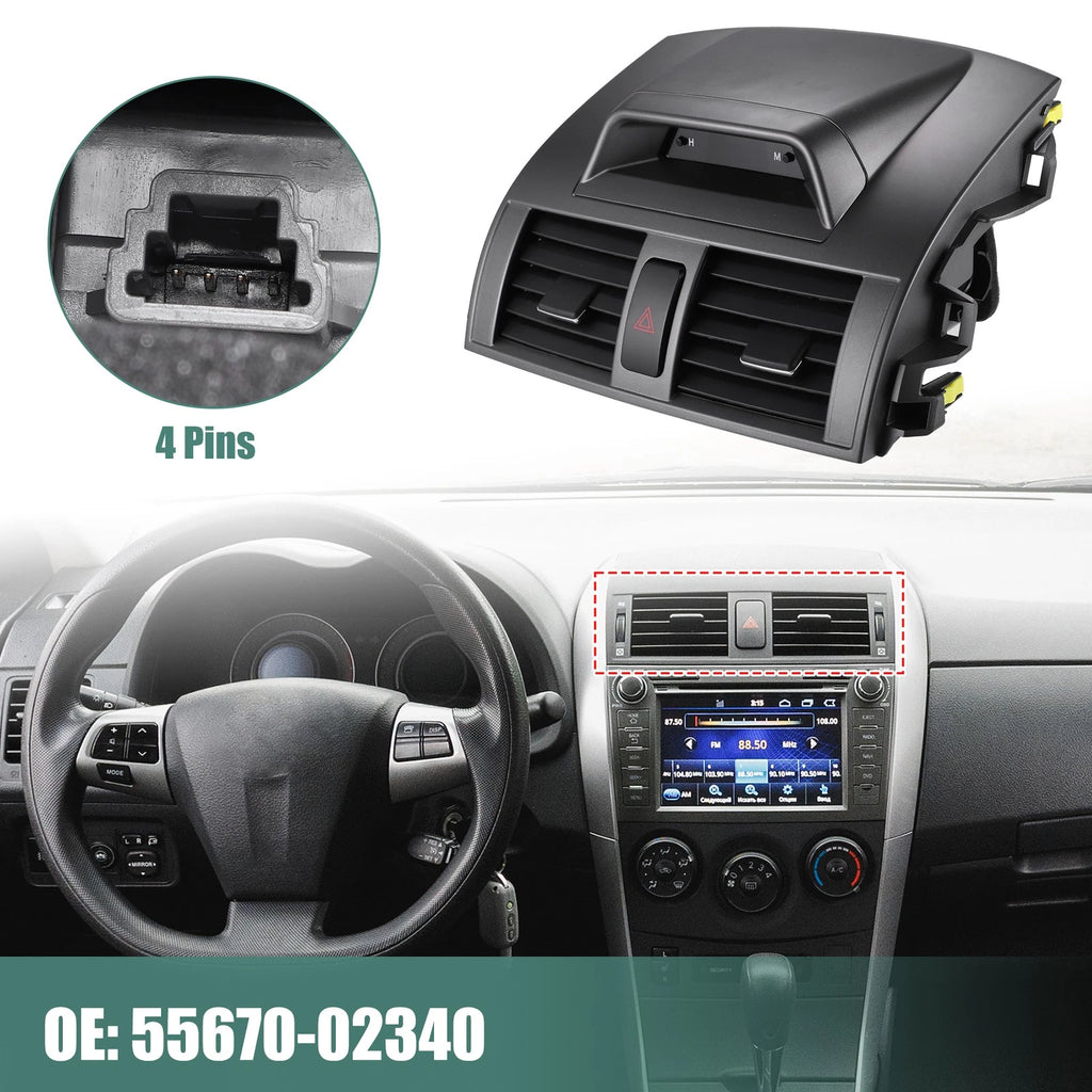 Center Dash A/C Air Vent Outlet Panel with Clock for Toyota Corolla (2009–2013)