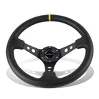 NRG Reinforced Steering Wheel 35cm Deep Dish Black Leather w/Yellow Stripe for Universal
