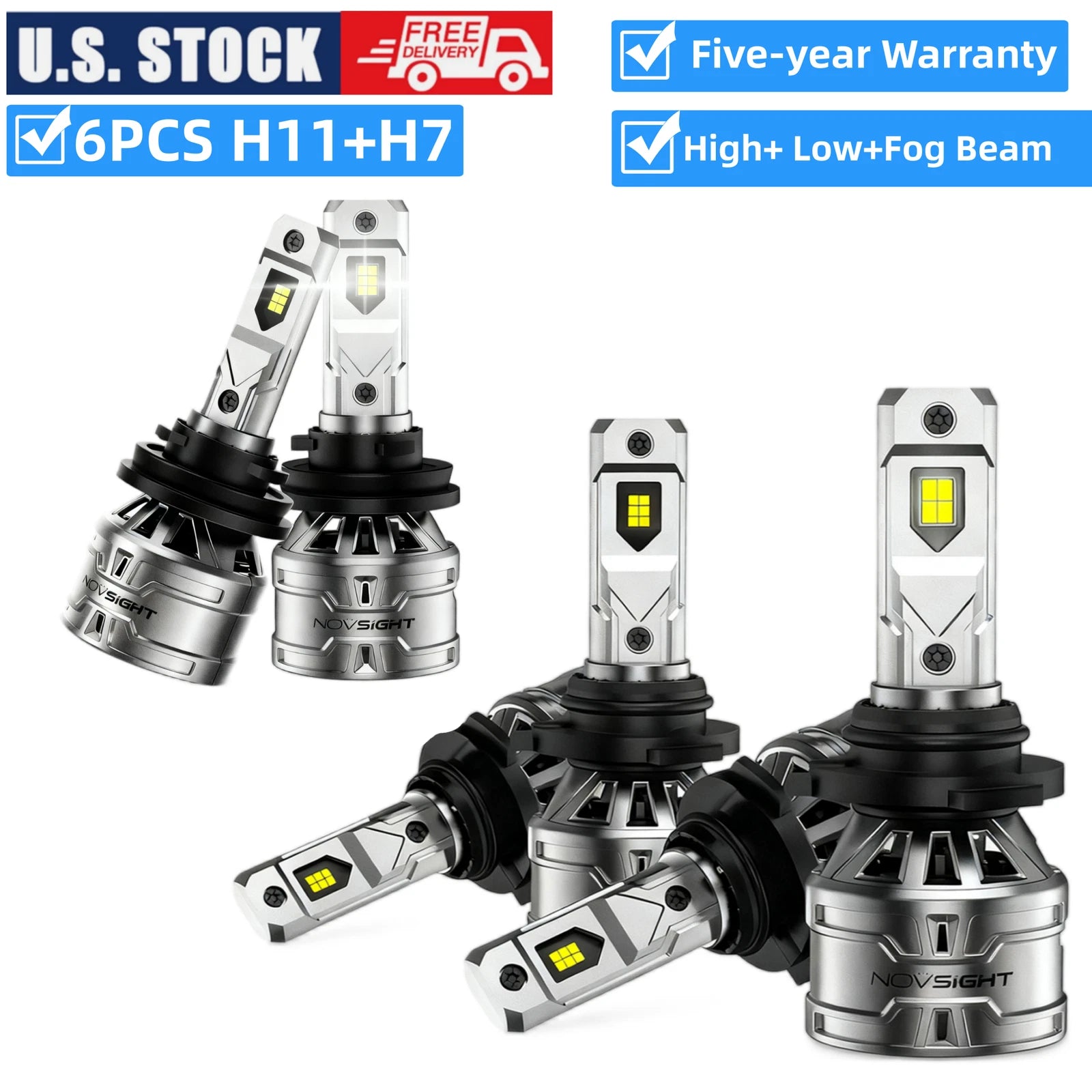 6X LED Headlight Kit Bulbs 9005 9006 H11 for High Low Beam Fog Lights