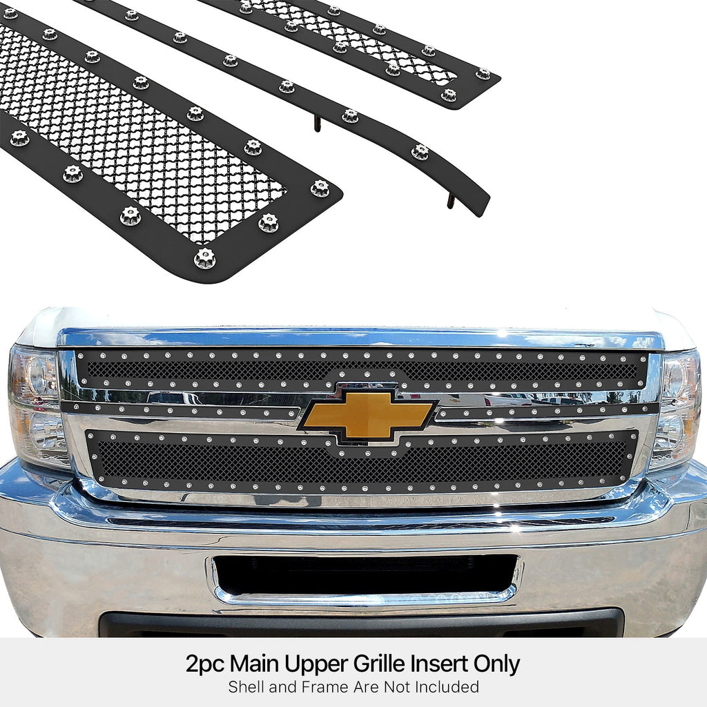 Stainless Black Rivet Studs Mesh Grille for Chevy Silverado 2500/3500 (2011-2014)