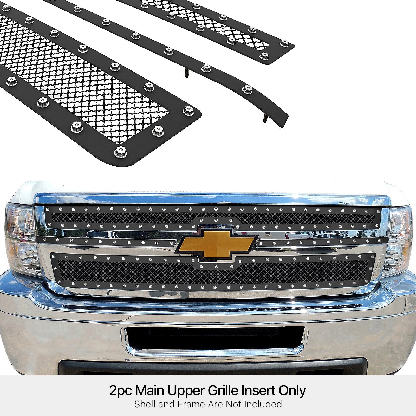 Stainless Black Rivet Studs Mesh Grille for Chevy Silverado 2500/3500 (2011-2014)