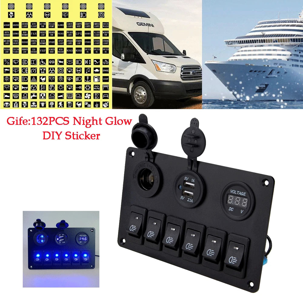 6 Gang LED Rocker Switch Panel for Marine Boat