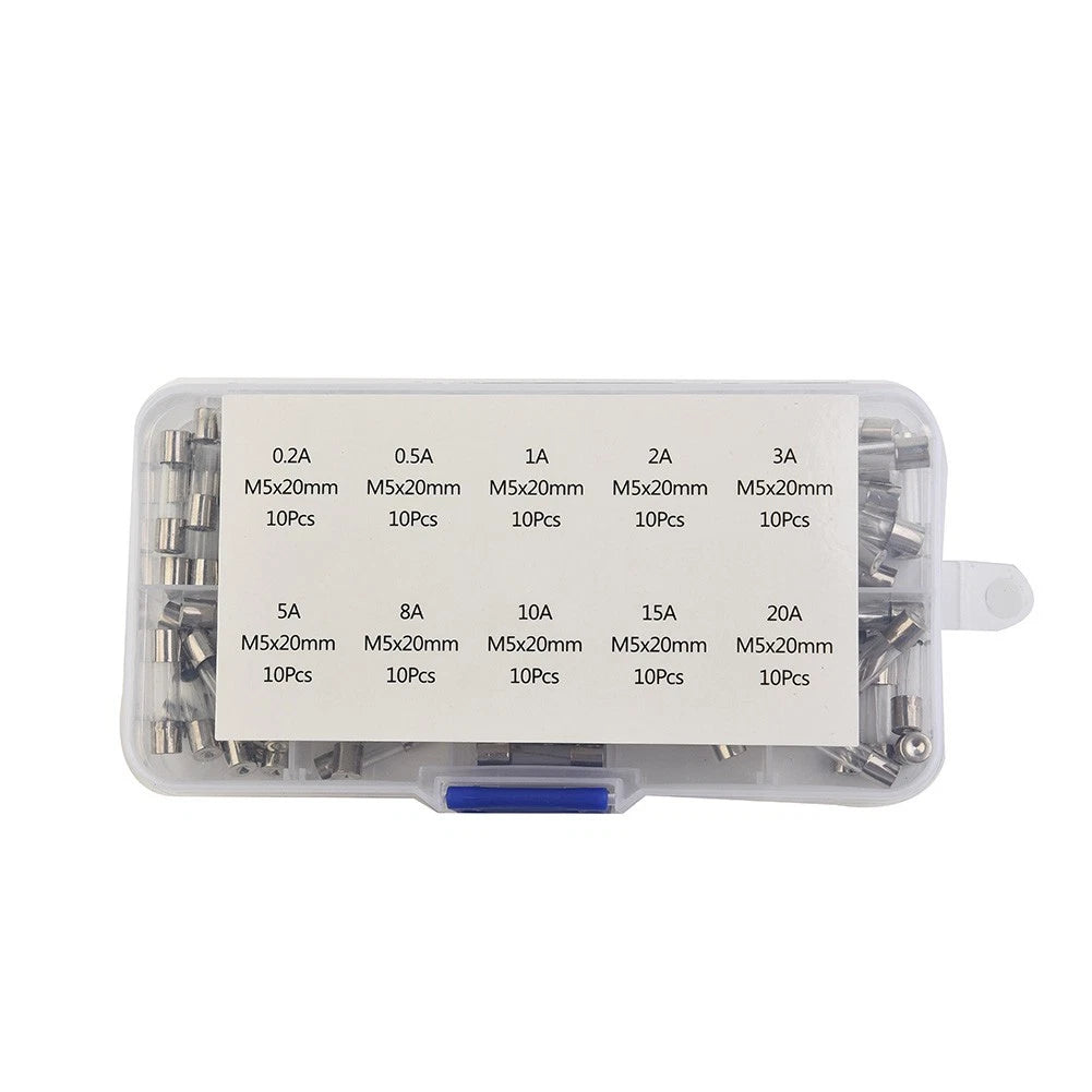 100pcs Fast Blow Glass Fuses Kit 0.2A-20A for Household Use