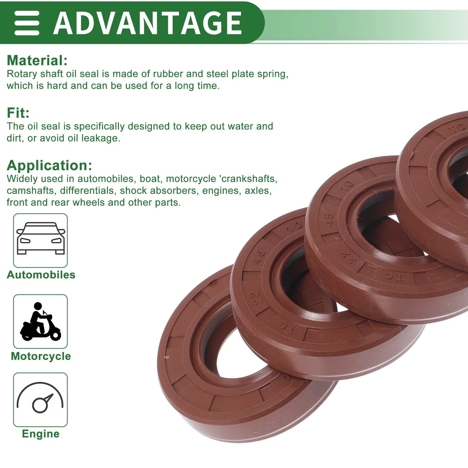 Set of 5 Oil Seal Rotary Shaft Seal FKM Rubber 22x45x10mm