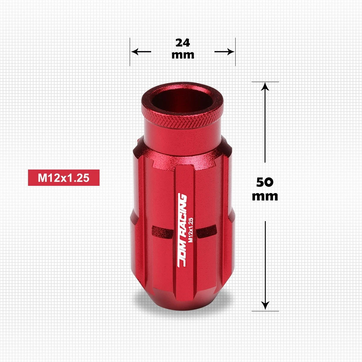 20Pc M12X1.25 Red JDM Open End Bulge Spline Wheel Lug Nuts + Lock Key