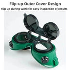 Double Flip Welding Safety Eyewear with Green Lens Full Frame Protection