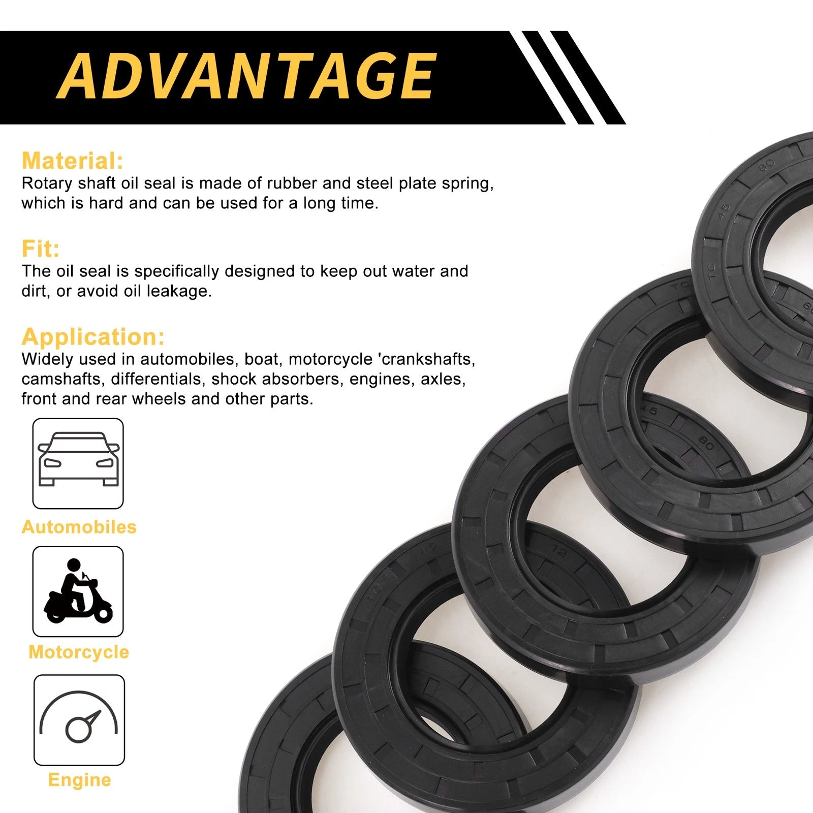Set of 5 Oil Seal Rotary Shaft Seal NBR Rubber 45x80x12mm Black