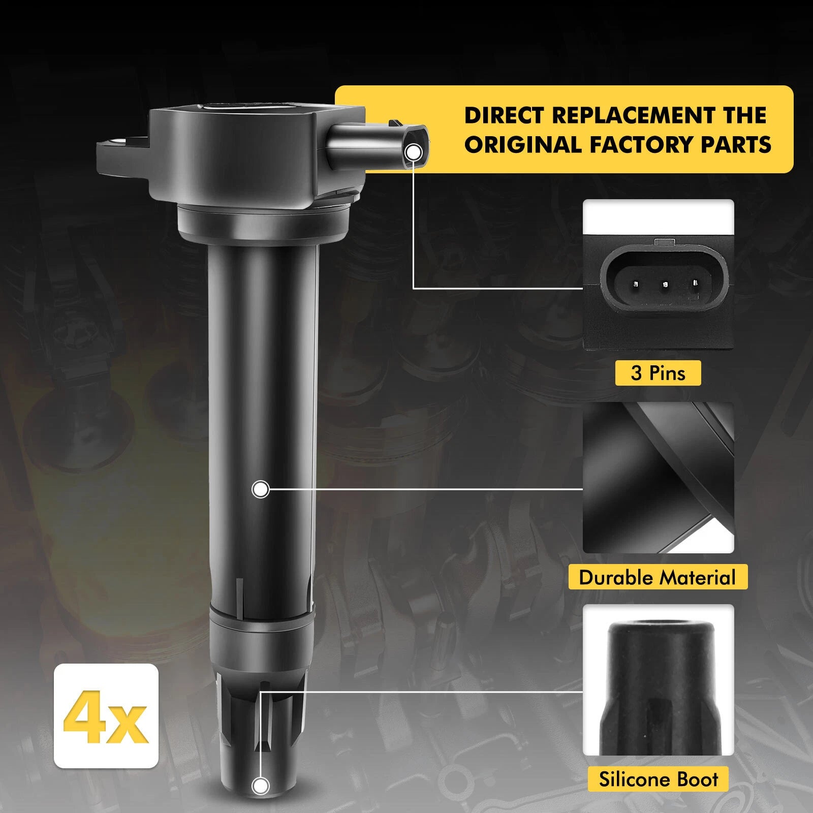 Set of 4 Ignition Coils & 4 Iridium Spark Plugs for Jeep Compass (2007–2017)