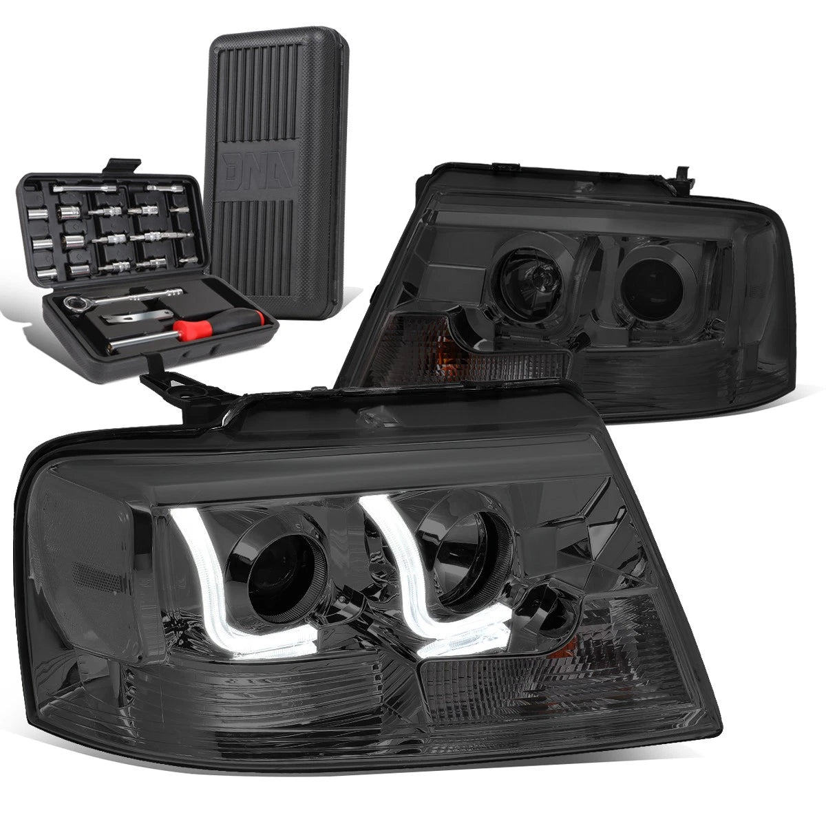 Smoked/Clear LED DRL Bar Projector Headlight for Ford F-150 (2004–2008)