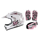 Youth ATV Helmet for Kids (S/M/L/XL) - DOT Approved, Pink/White Full Face