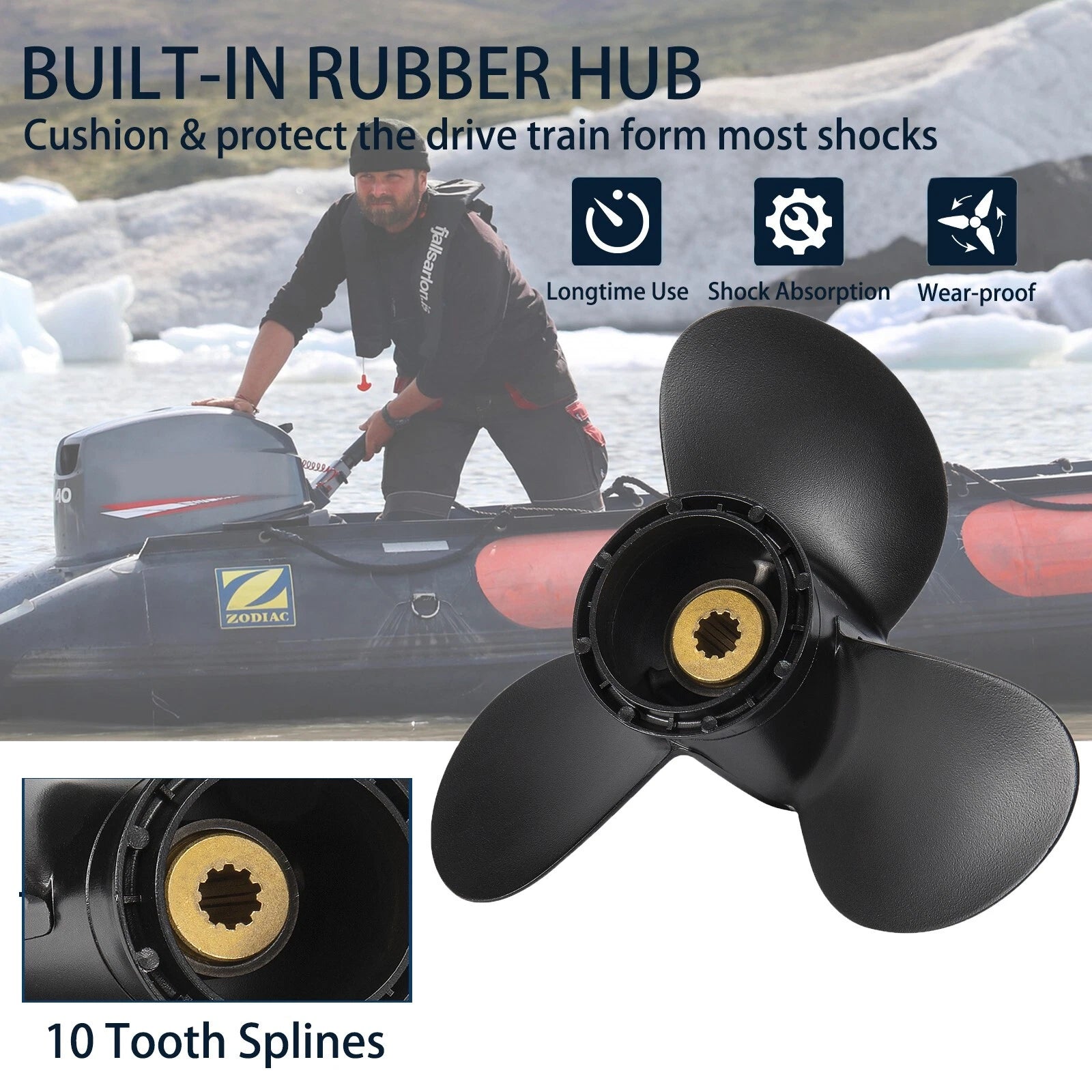 9 1/4x10 Boat Propeller 10 Spline for Suzuki 8-20HP (58100-90L60-019)
