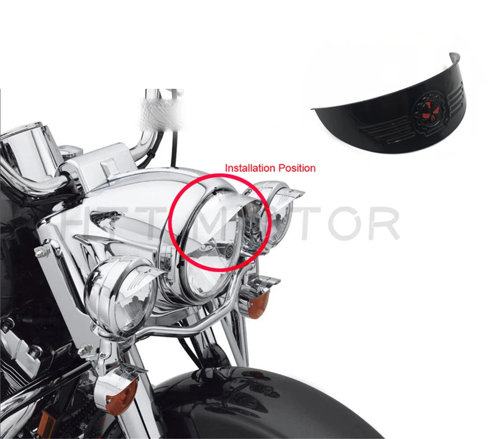 7" Black Skull Headlight Visor for Harley XL XLH FXR (1971–2003)
