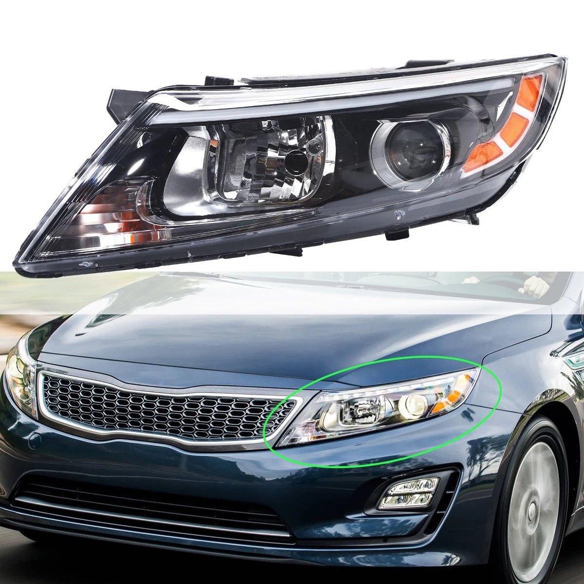 Halogen Headlight Projector Left Side for Kia Optima (2014–2015)