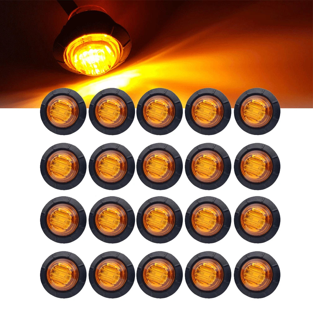 Set of 2 Clear Round LED Side Marker Lights for Truck Trailer (20)