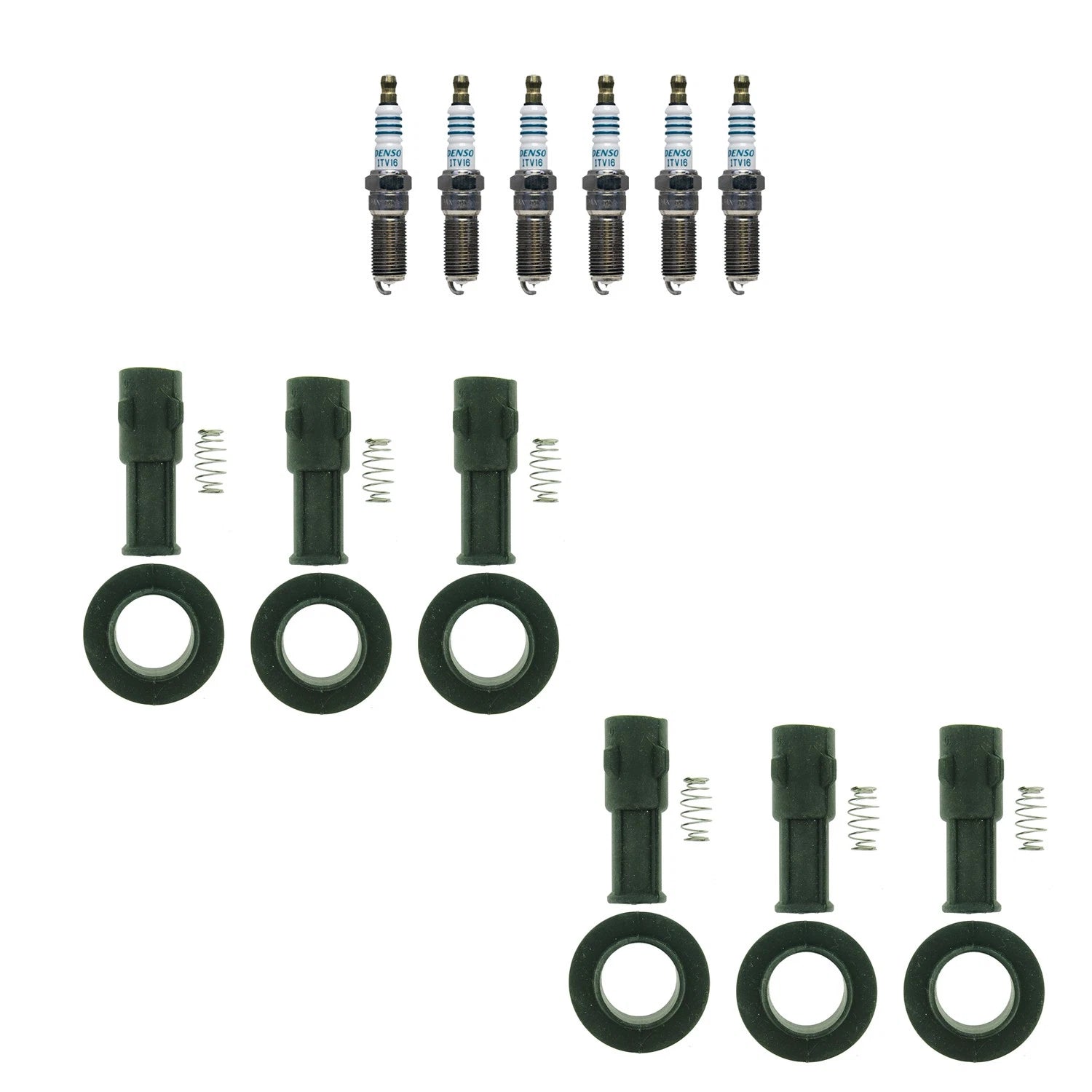 Denso 6 Iridium Power Plugs & NGK Ignition Coil Boots Kit for CTS Enclave SRX (2008–2017)