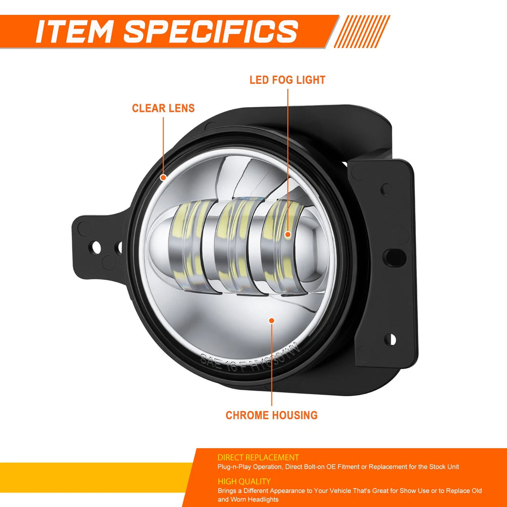 Set of 2 Chrome LED Projector Fog Lights for Jeep Wrangler JL Gladiator (2018–2026)