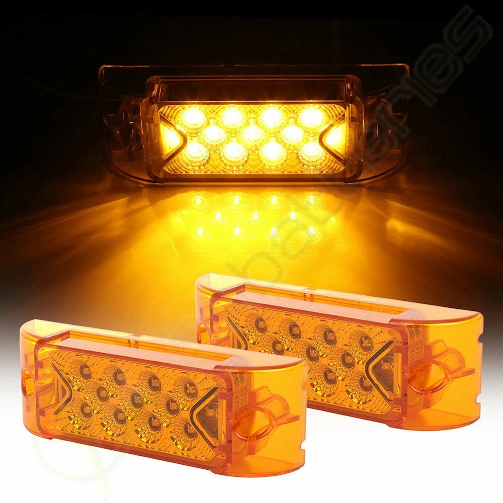 2X 6.1" Amber LED Rectangle Side Marker Lights Waterproof