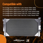 Aluminum 4 Row Radiator for Dodge Ram 2500 3500 5.9L Diesel (1994–2002)