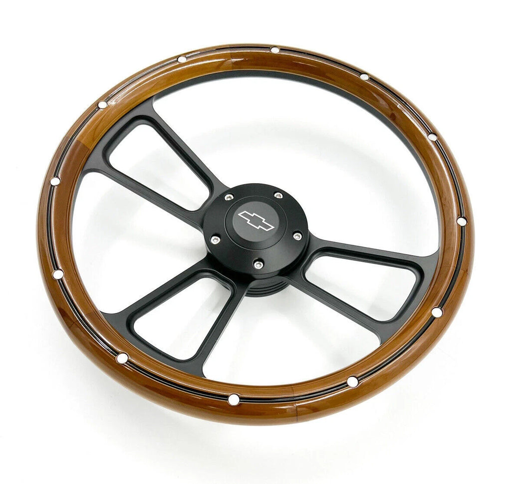 Steering Wheel Cover Replacement 14 Inch Black Wood Trim for Universal (—)