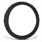 Steering Wheel Cover for Universal Fit (14.5-15") - Black Hexagon, Red Stitching