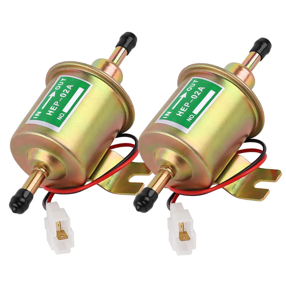 2X 12V Inline Low Pressure Electric Fuel Pump HEP-02A Universal