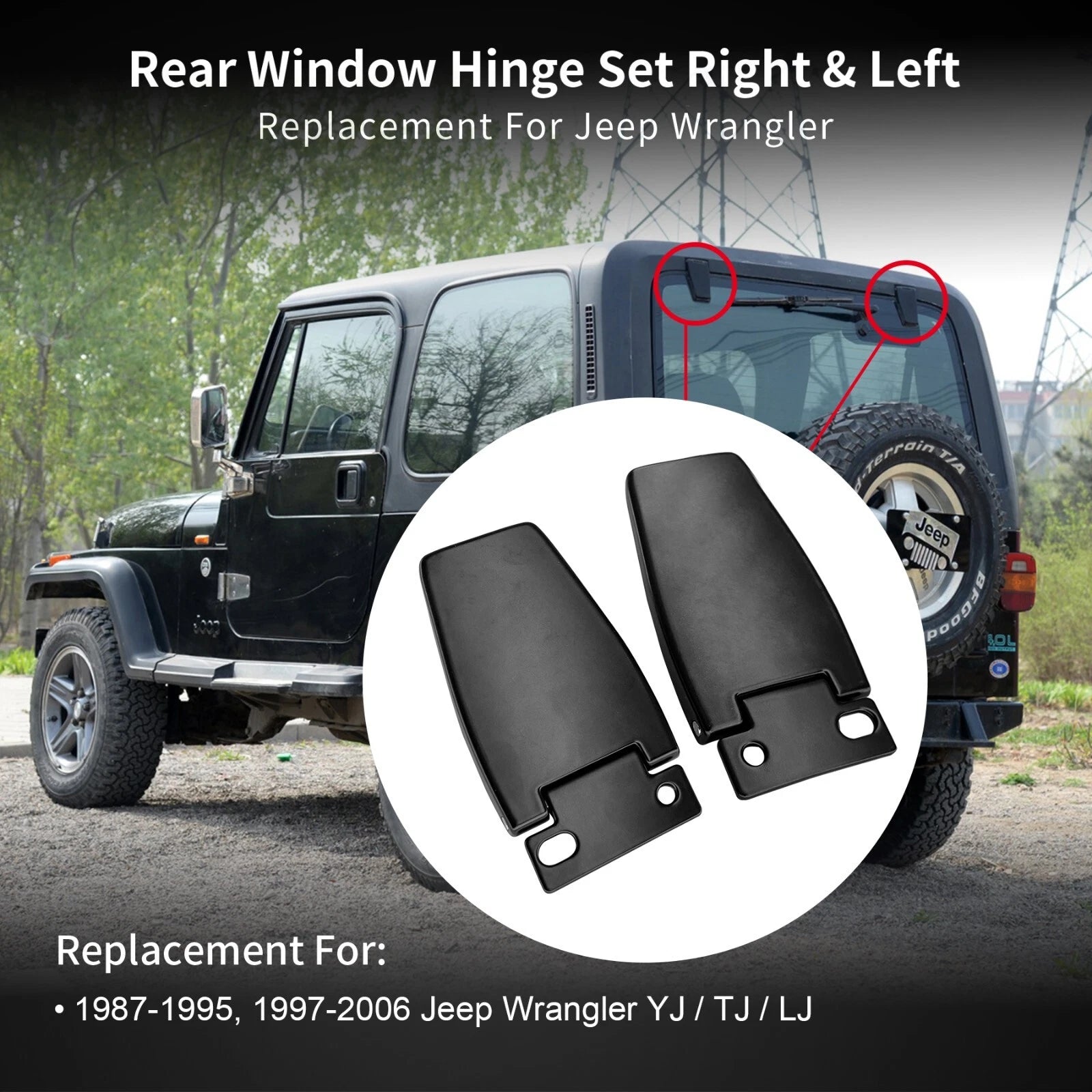 Set of 2 Rear Liftgate Window Glass Hinges for Jeep Wrangler YJ TJ (1987–2006)