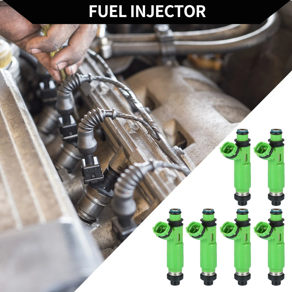 Set of 6 Fuel Injectors for Mitsubishi Montero (1997–2003) MD332733 Green
