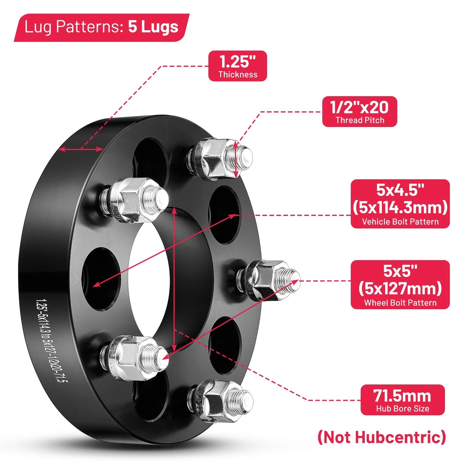 Set of 4 Wheel Spacers Adapters 1.25'' for Ford Jeep