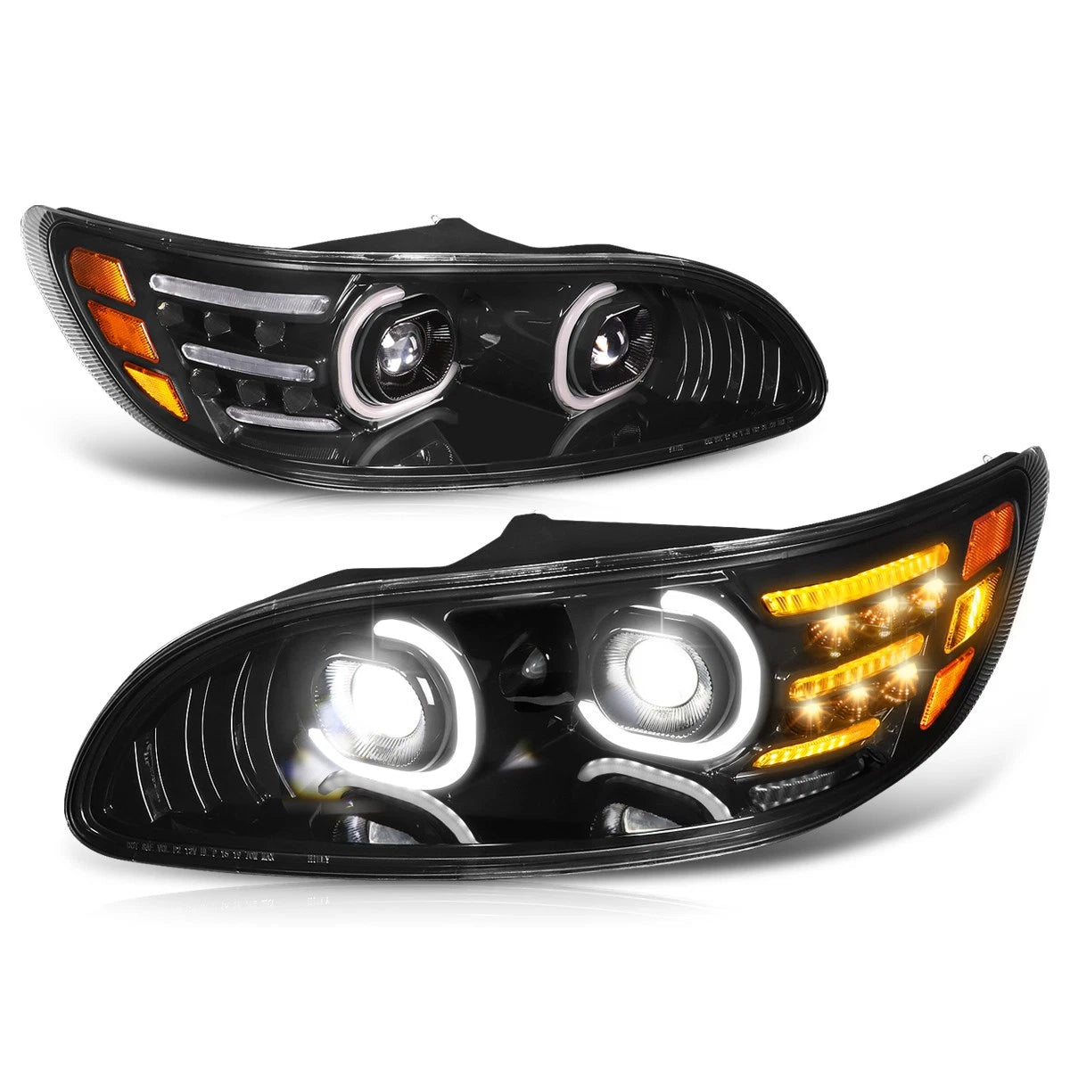 Dual C-Shape LED DRL Projector Headlights for Peterbilt Class 5 6 7 8 (1999–2020)