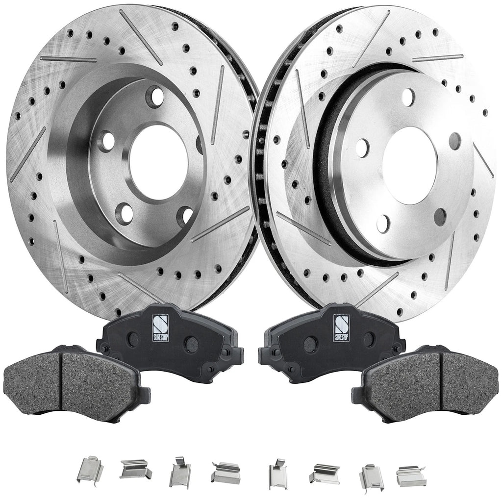Set of 2 Drilled Slotted Brake Discs and Pads for Jeep Wrangler (2007–2017)