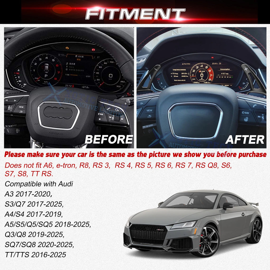 Black Aluminum Paddle Shifter Extension Kit for Audi A3 A4 A5 (2015-2019)