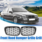 Set of 2 Front Hood Bumper Grilles for BMW 525i 530i E39 (2001–2003) Gloss Black